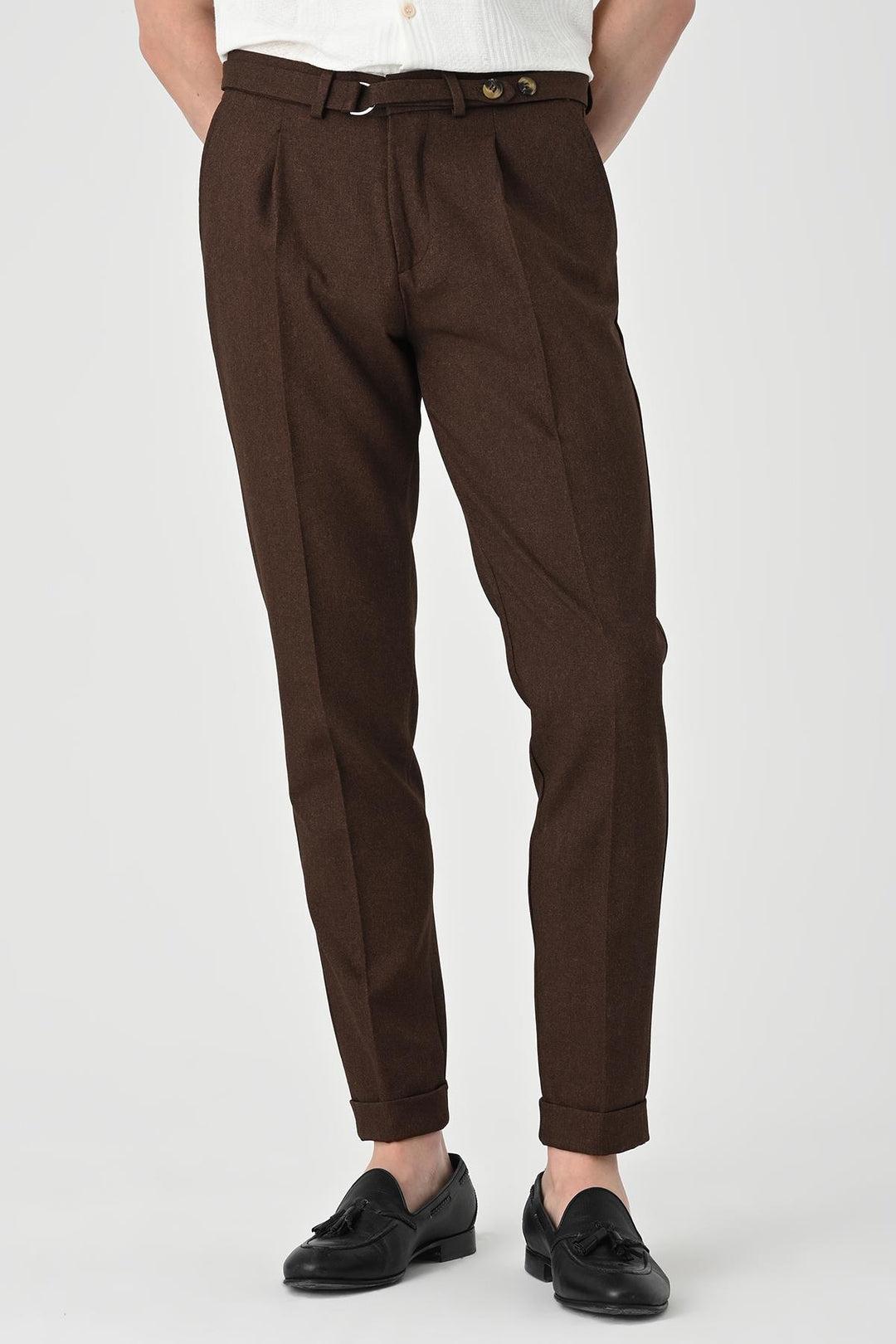 ANT Antioch Village Coffee High Waist Belted Pleated Pants - Reynosa