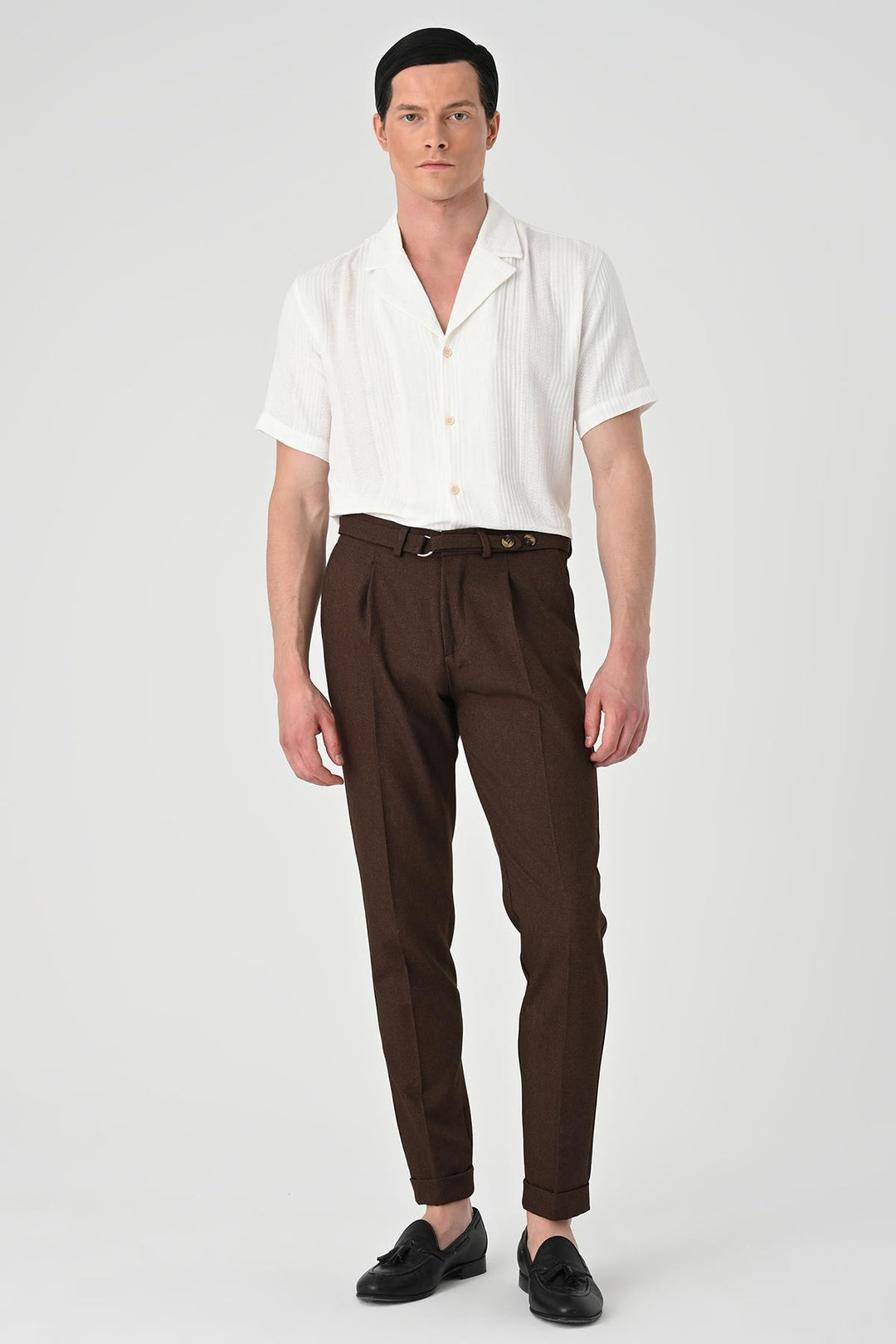 ANT Antioch Village Coffee High Waist Belted Pleated Pants - Reynosa