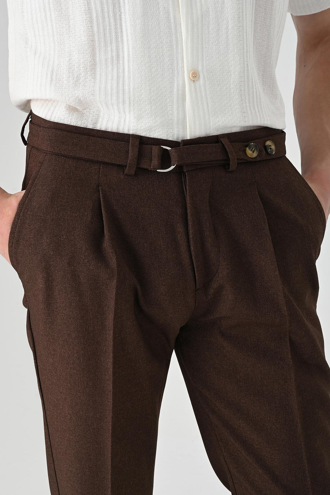 ANT Antioch Village Coffee High Waist Belted Pleated Pants - Reynosa