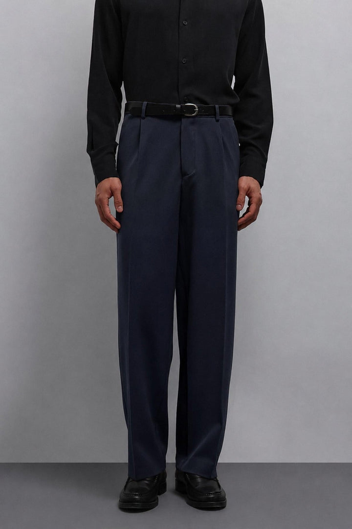 ANT Antioch Koyu Lacivert Relax Fit Baggy Pilili Erkek Pantolon - Halifax