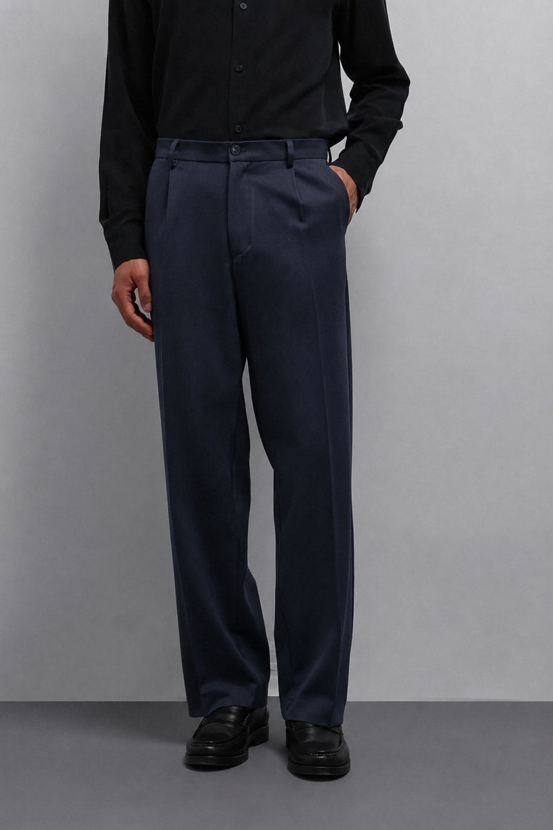 ANT Antioch Koyu Lacivert Relax Fit Baggy Pilili Erkek Pantolon - Halifax