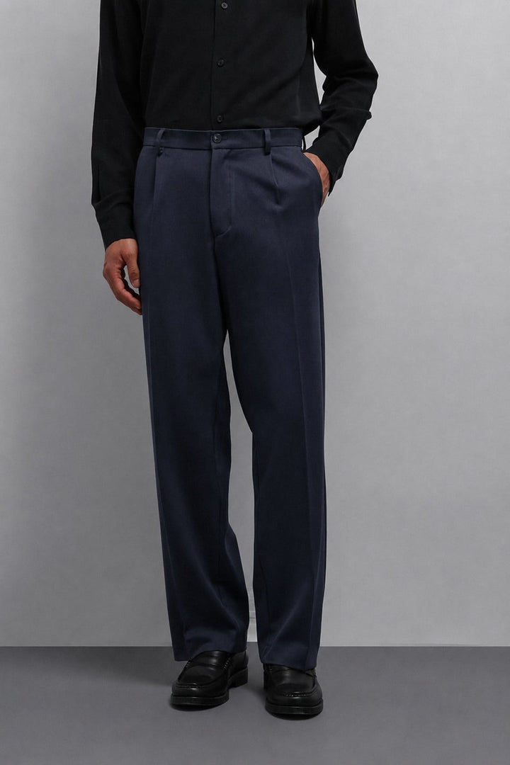 ANT Antioch Koyu Lacivert Relax Fit Baggy Pilili Erkek Pantolon - Halifax