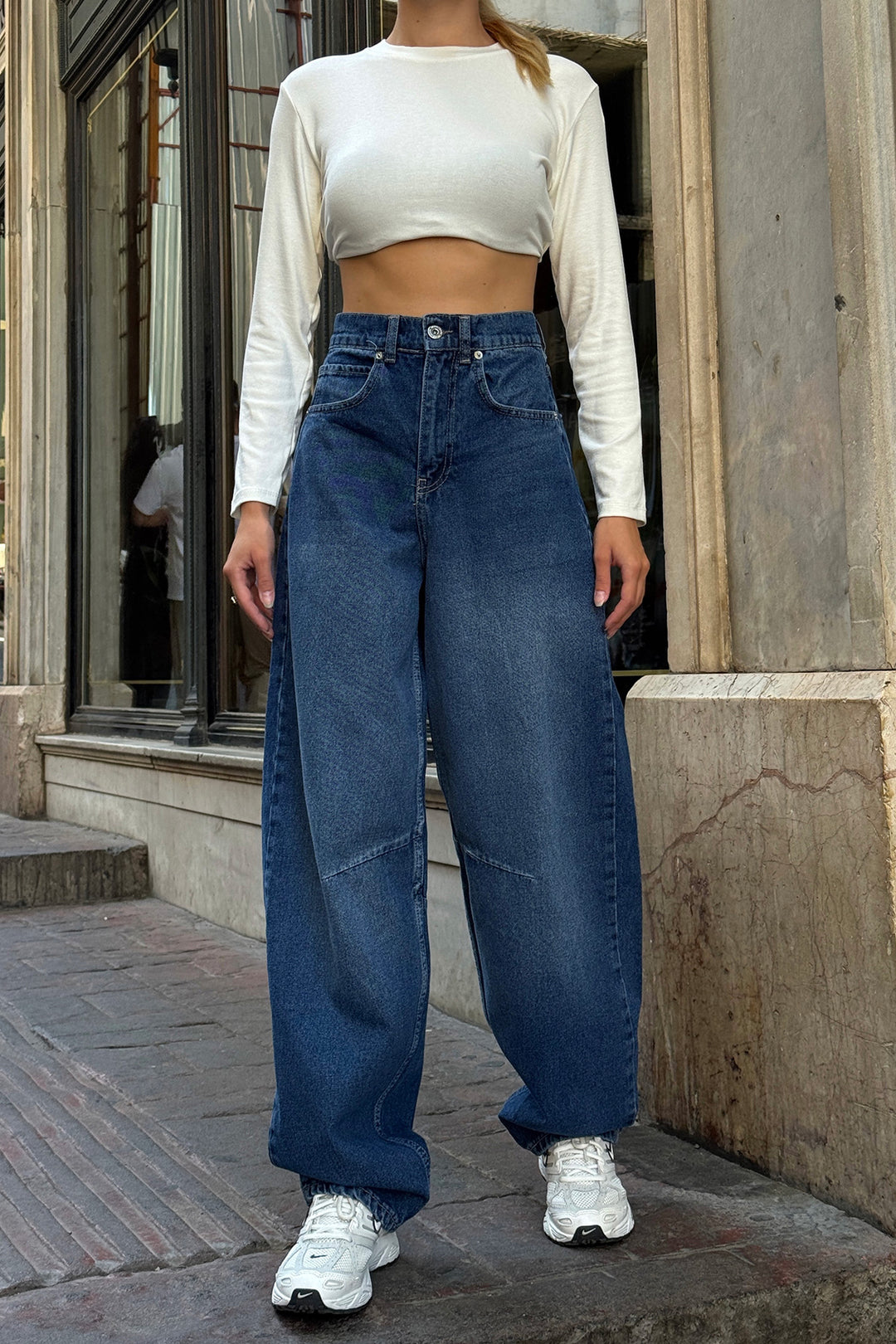 Koyu Mavi 5 Cepli Bol Paça Baggy Jean BCHNW-251194 - Stouffville