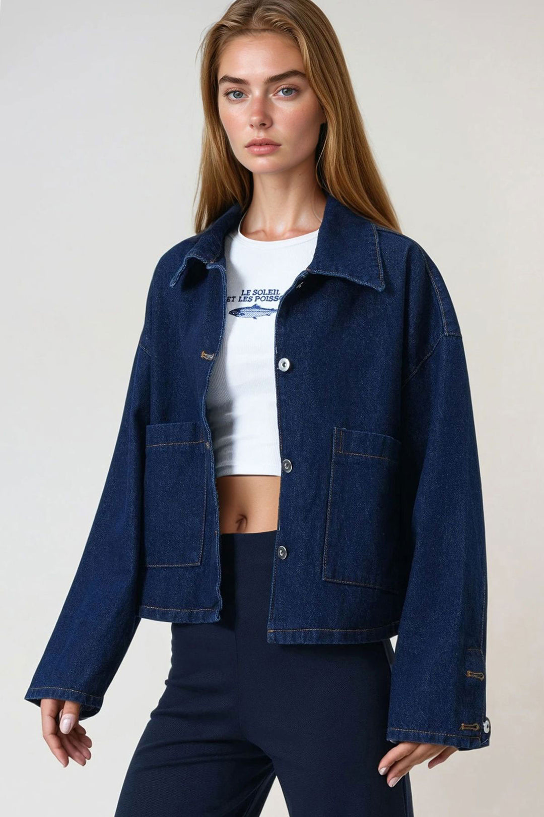 Dark Blue Double Pocket Buttoned Denim Jacket BCHNW-251201 - Sahuayo de Morelos