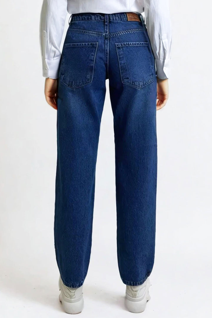 Dark Blue High Waisted Washed Palazzo Jeans BCHNW-251221 - Lerma