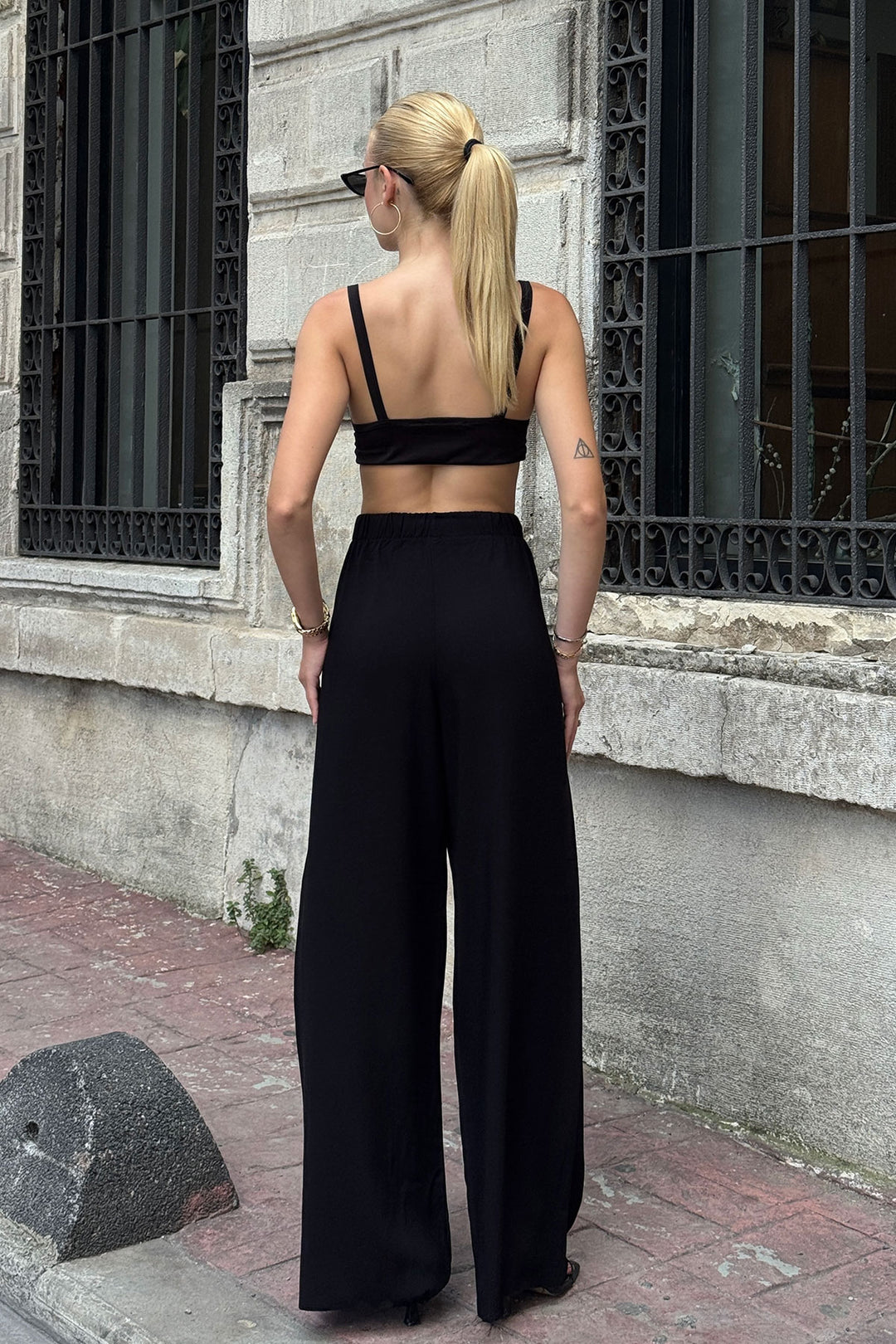 Dark Black High Waisted Wide Leg Palazzo Summer Pants BCPK-2510000 - Grants Pass