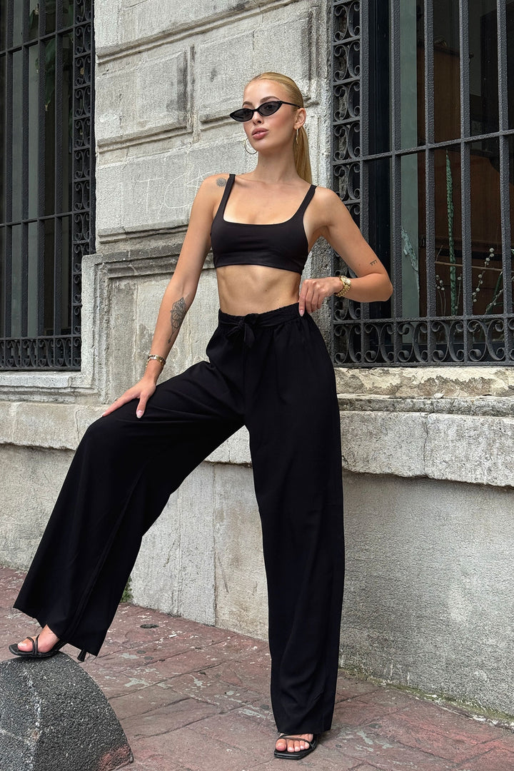 Dark Black High Waisted Wide Leg Palazzo Summer Pants BCPK-2510000 - Grants Pass