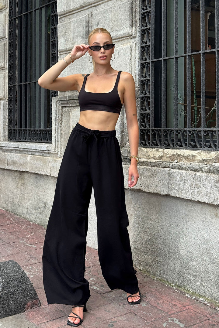 Dark Black High Waisted Wide Leg Palazzo Summer Pants BCPK-2510000 - Grants Pass