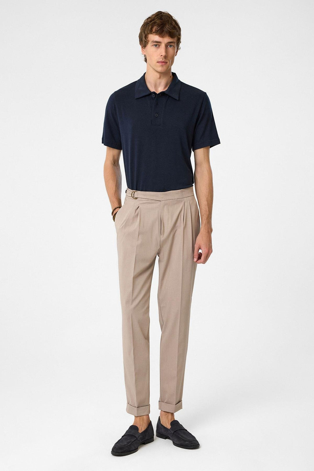 ANT Antioch Village Stone High Waist Buckle Closure Pleated Men's Pants - Calgary