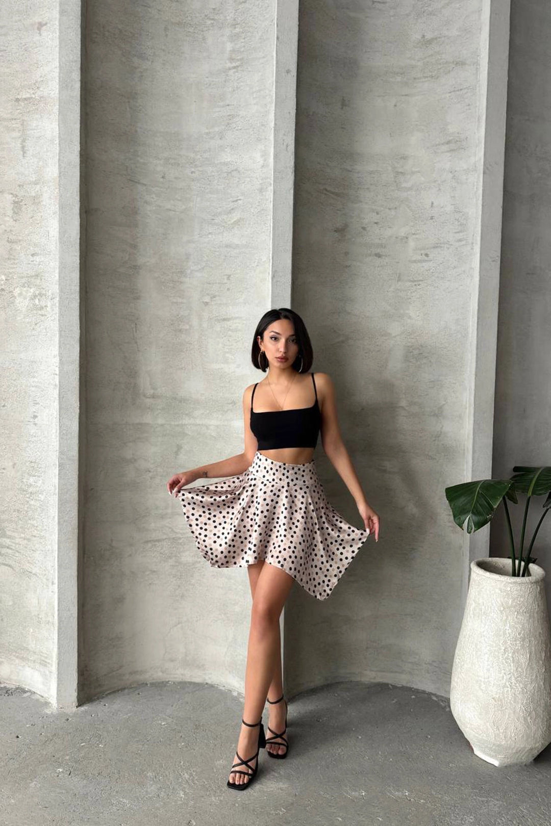 Cream Asymmetric Cut Polka Dot Skirt BCHN-2525900 - Lexington