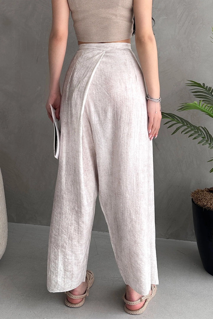 Cream Belted Envelope Cut Loose Linen Woven Trousers BCDF-251108 - Sale