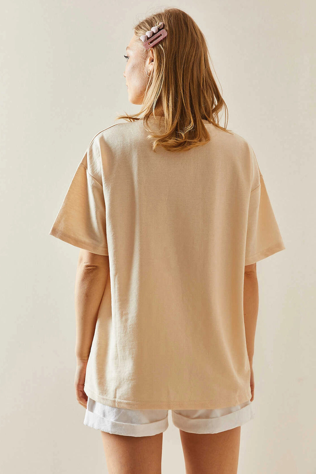 Cream Bicycle Collar Two Thread Embroidered Oversize Cotton T-Shirt BC241120 - Königswinter