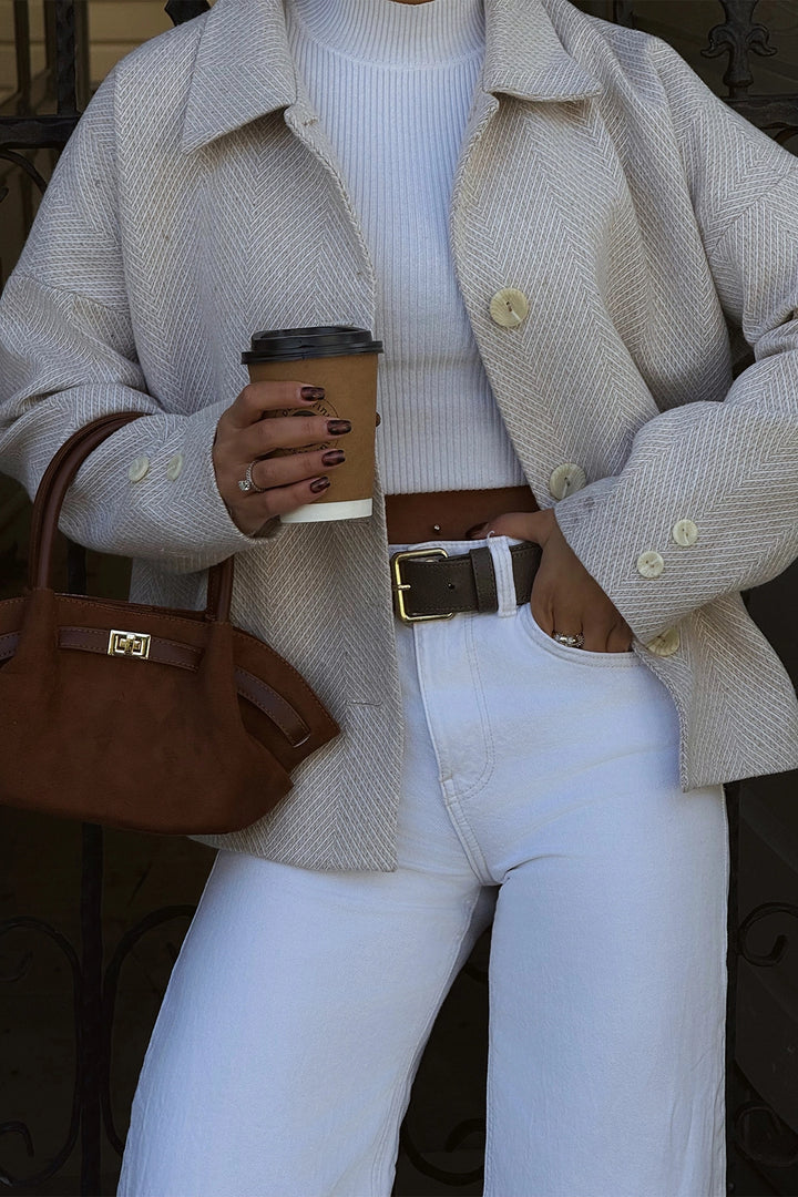 EYY Women Cream Pocket Detail Wrap Neck Jacket - Lexington