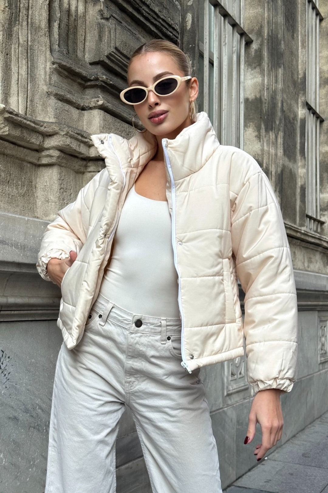 Cream Double Pocket Quilted Puffer Jacket BCVL-25N1002 - Rockhampton