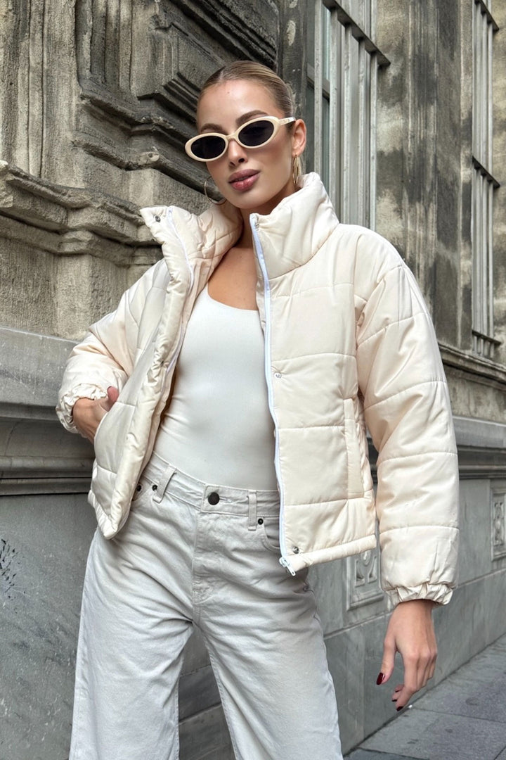 Cream Double Pocket Quilted Puffer Jacket BCVL-25N1002 - Rockhampton
