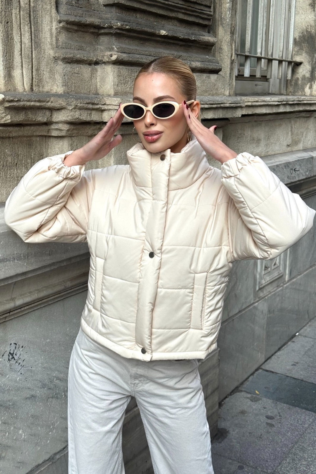 Cream Double Pocket Quilted Puffer Jacket BCVL-25N1002 - Rockhampton