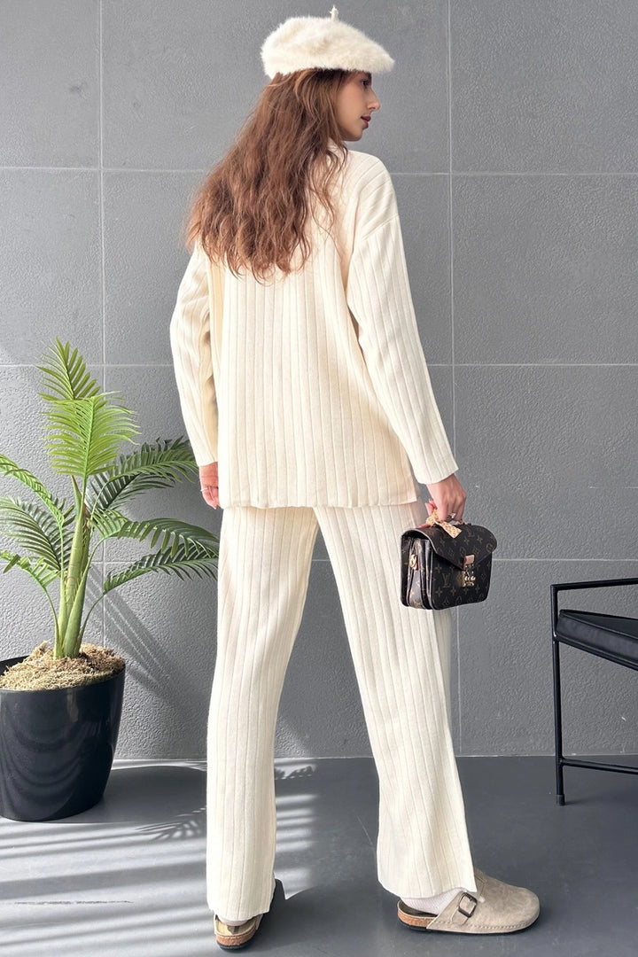 Cream Button Detailed Ribbed 2 Piece Knitwear Set BC24A2017 - Dachau
