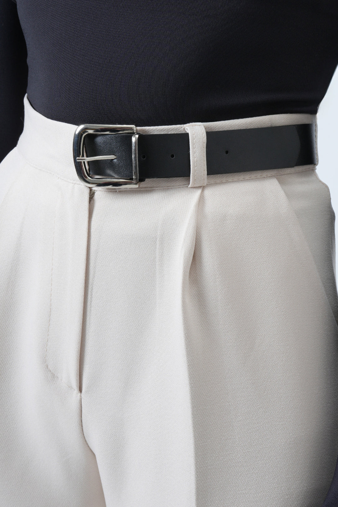 Cream Belted Button Closure Double Pocket Palazzo Pants BCHAV-251230 - Culver City