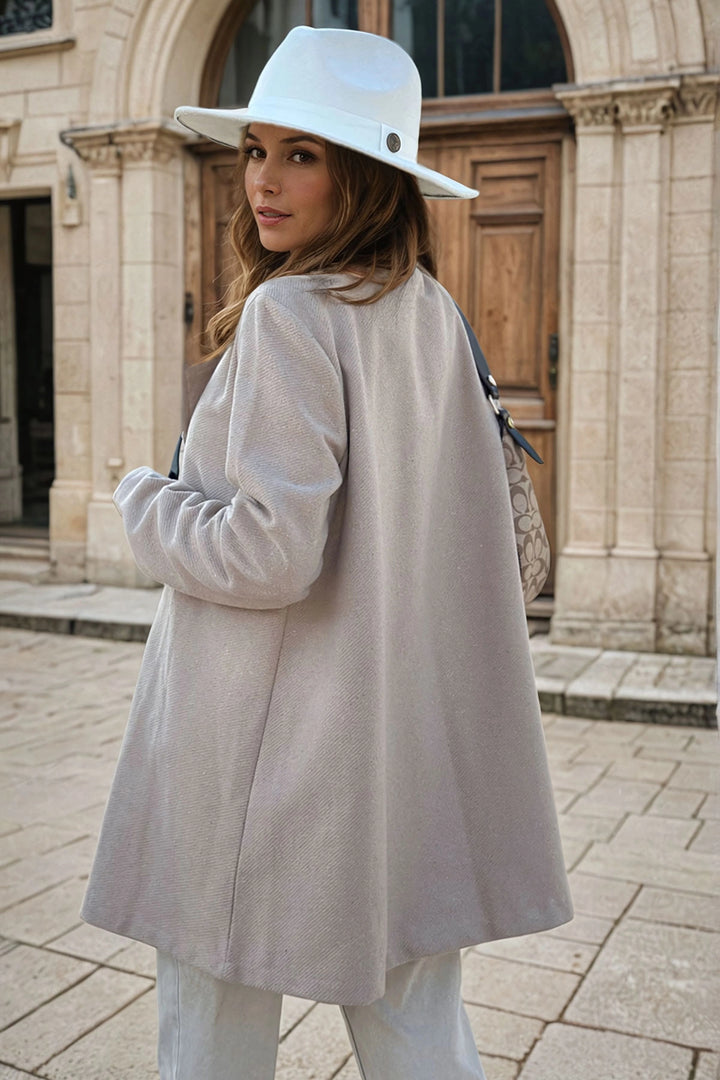 Cream Textured Cashmere Jacket Collar Lined A-Line Double Buttoned Coat BCBSK-25700-3474 - North Miami Beach