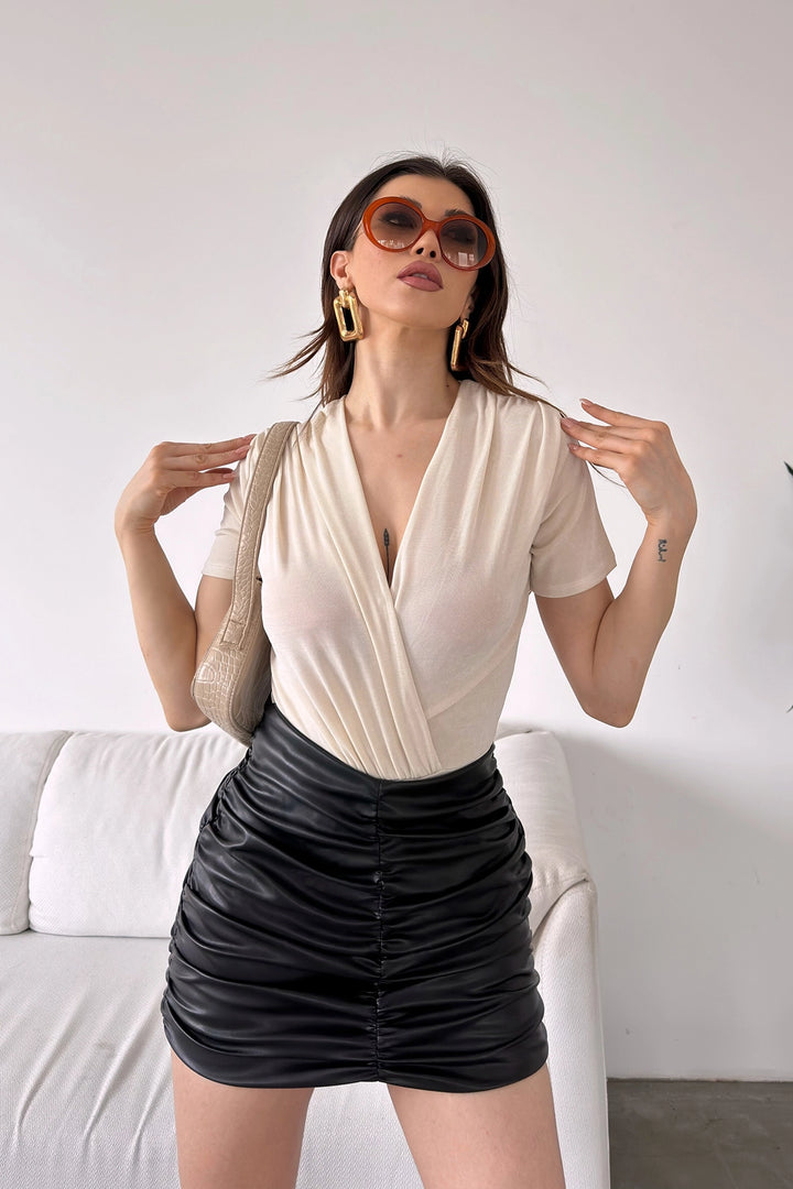 Cream Wrap Neck Blouse BCDF-241057 - Chatham