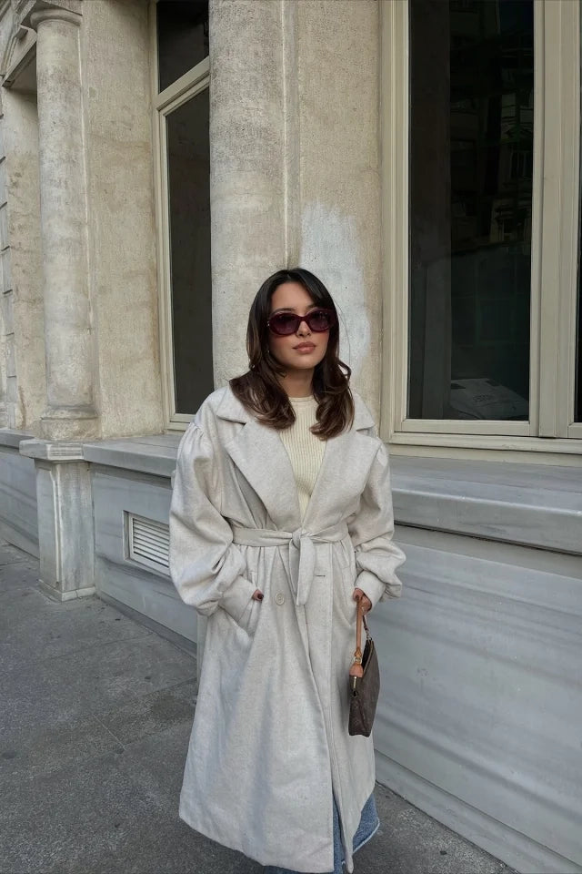 EYY Women Cream Wrap Neck Coat - Desio