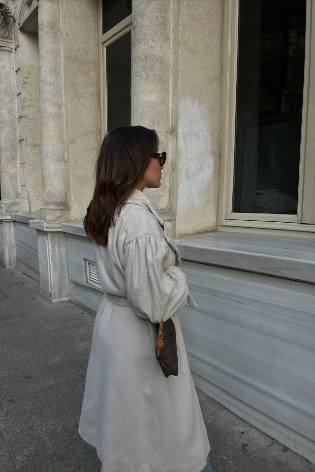 EYY Women Cream Wrap Neck Coat - Desio