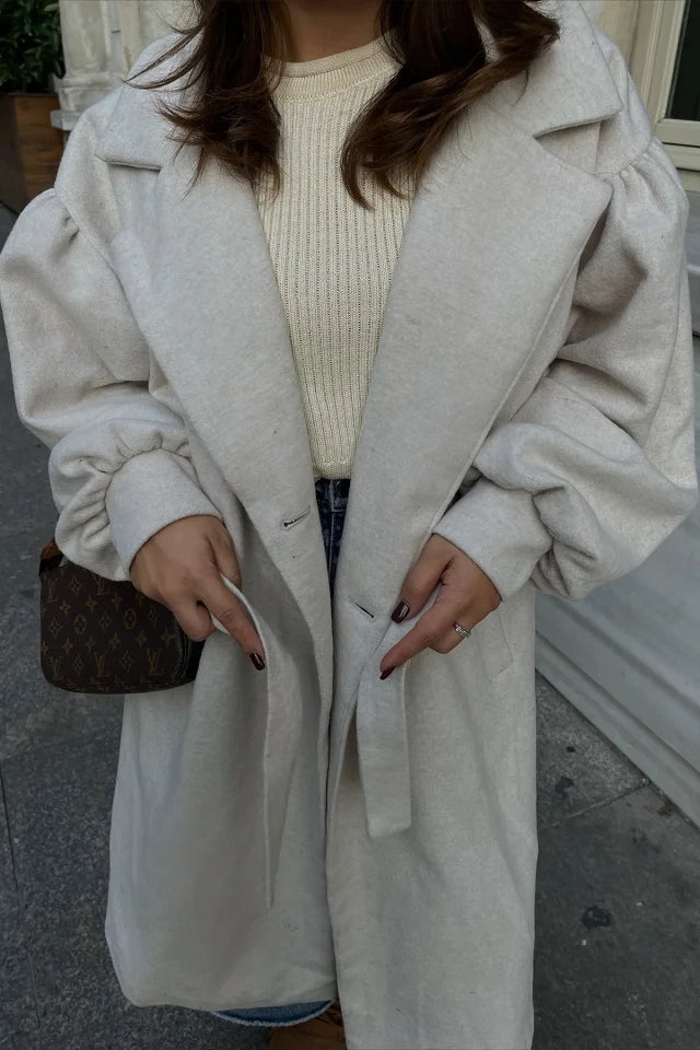 EYY Women Cream Wrap Neck Coat - Desio
