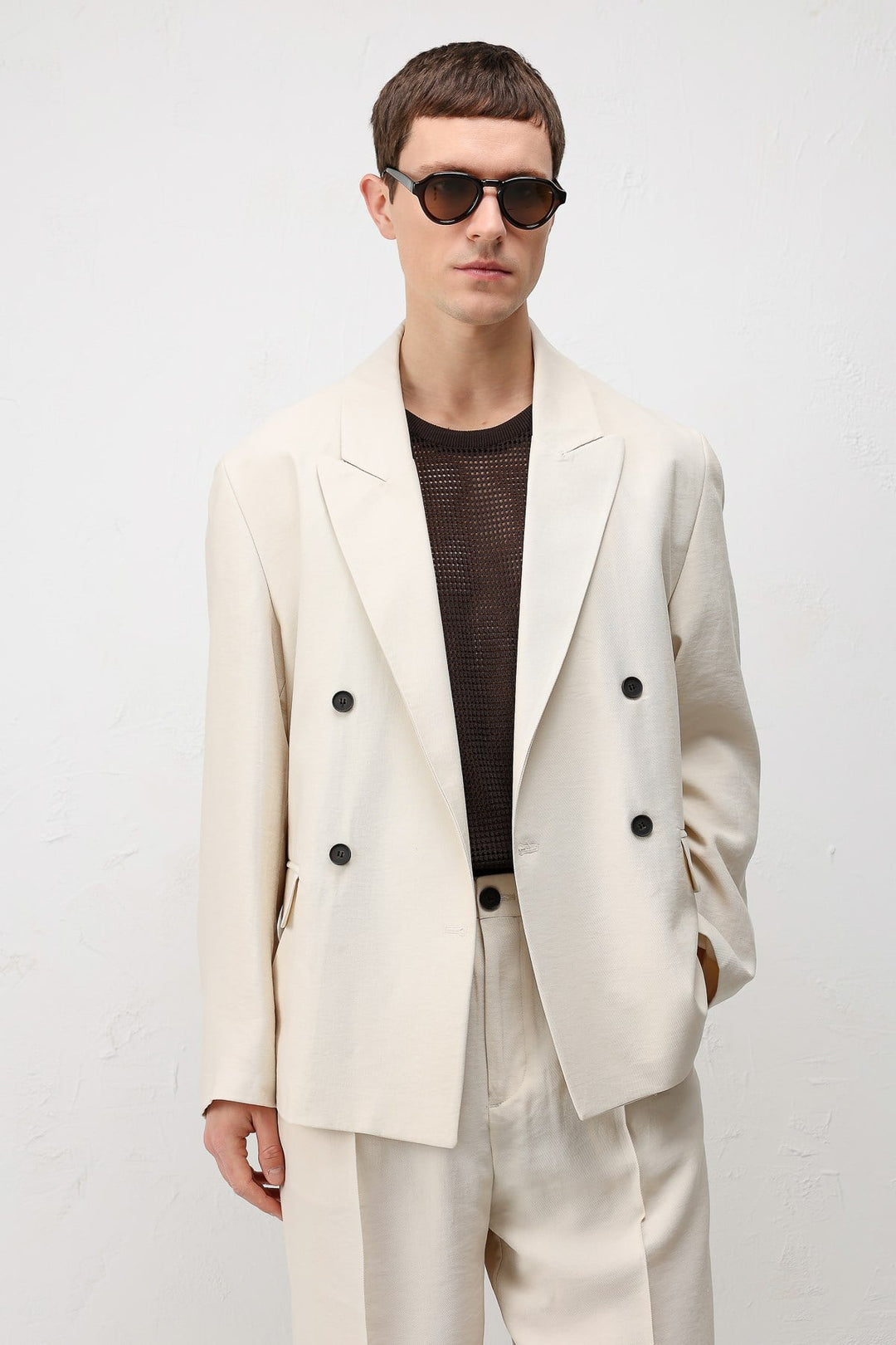 ANT Antioch Krem Modal Karışımlı Relaxed Fit Erkek Blazer Ceket - Corato