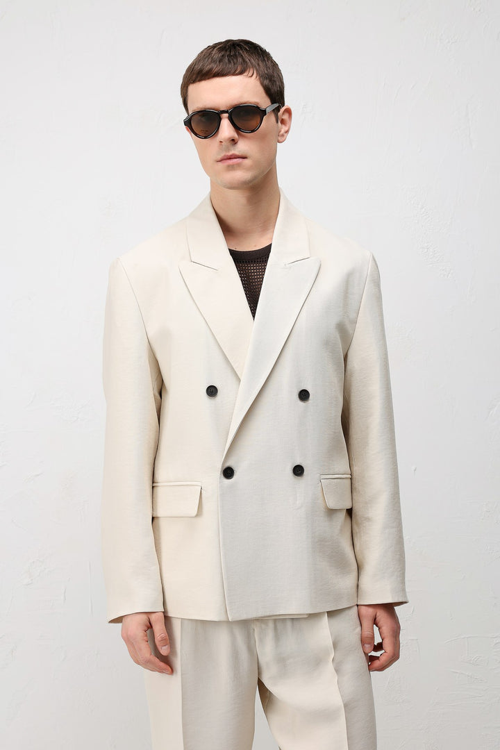 ANT Antioch Krem Modal Karışımlı Relaxed Fit Erkek Blazer Ceket - Corato