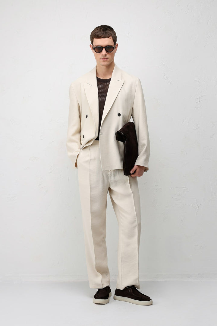 ANT Antioch Krem Modal Karışımlı Relaxed Fit Erkek Blazer Ceket - Corato