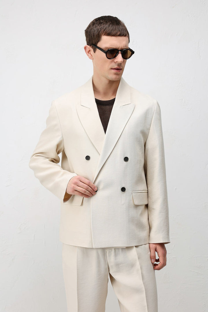 ANT Antioch Krem Modal Karışımlı Relaxed Fit Erkek Blazer Ceket - Corato