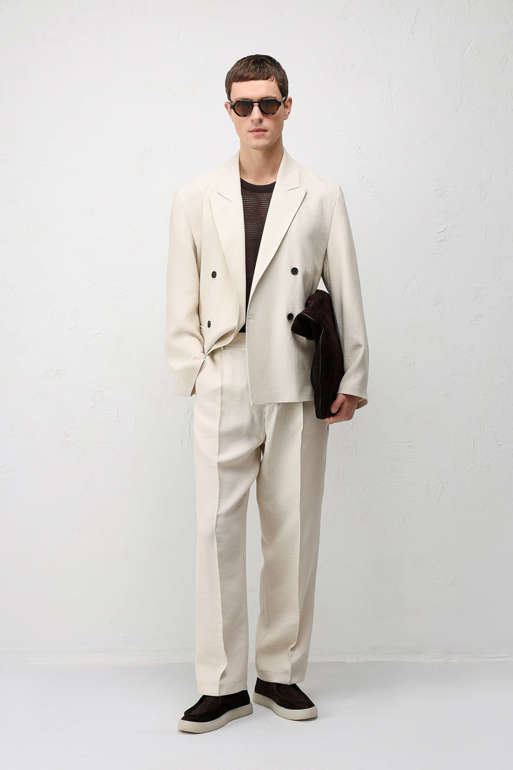 ANT Antioch Krem Modal Karışımlı Relaxed Fit Erkek Blazer Ceket - Corato
