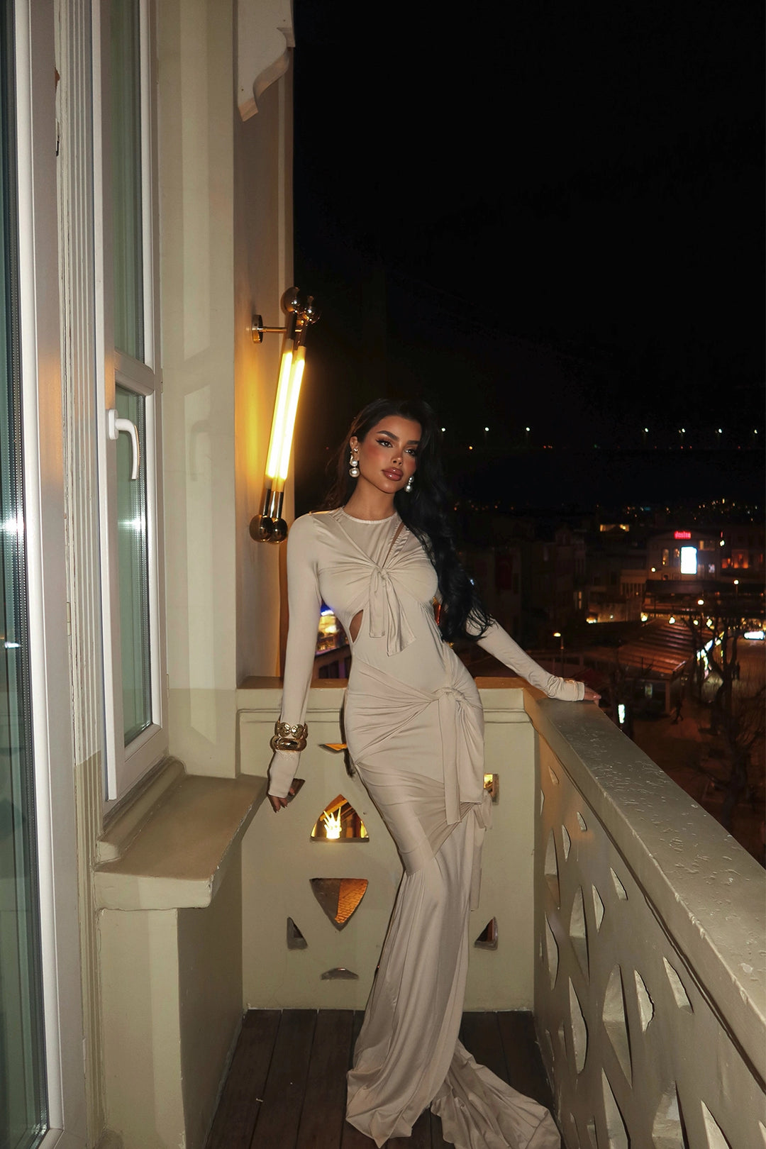 EYY Women Cream Window Detail Long Dress - Atlanta