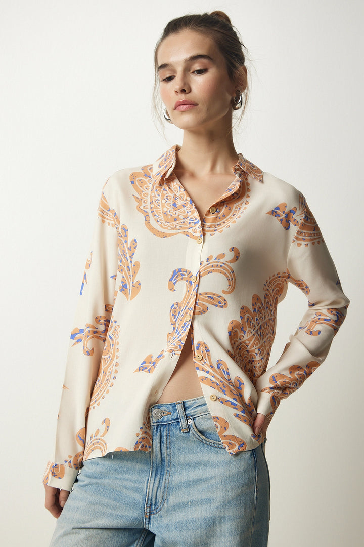 Cream Long Sleeve Buttoned Shirt BCBSK-25700-K7615 - Berdychiv