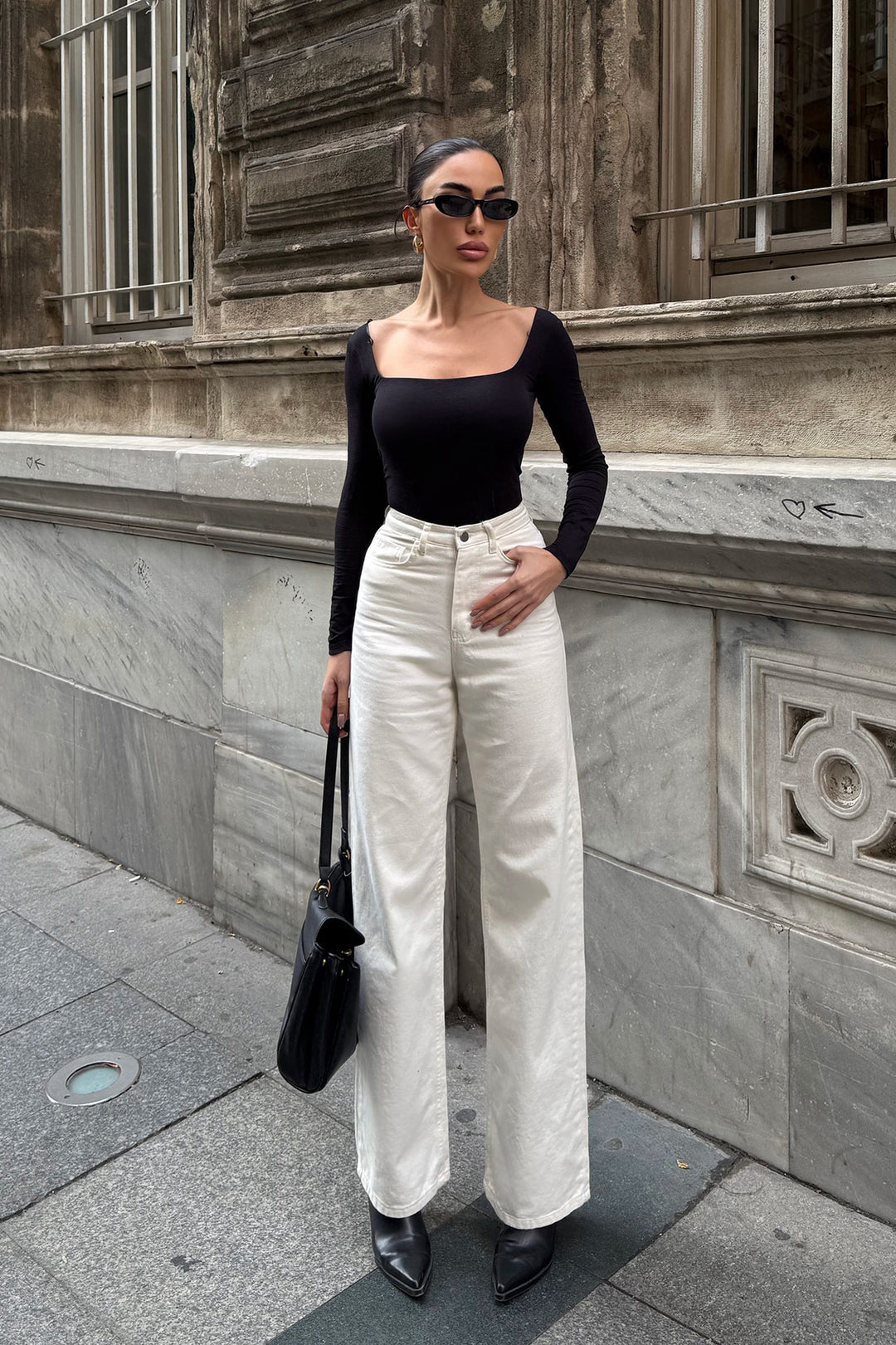 Cream High Waisted Flared Denim Pants BCDF-254000 - Uden