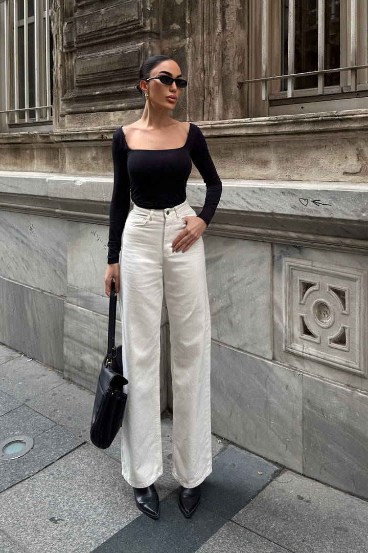 Cream High Waisted Flared Denim Pants BCDF-254000 - Uden