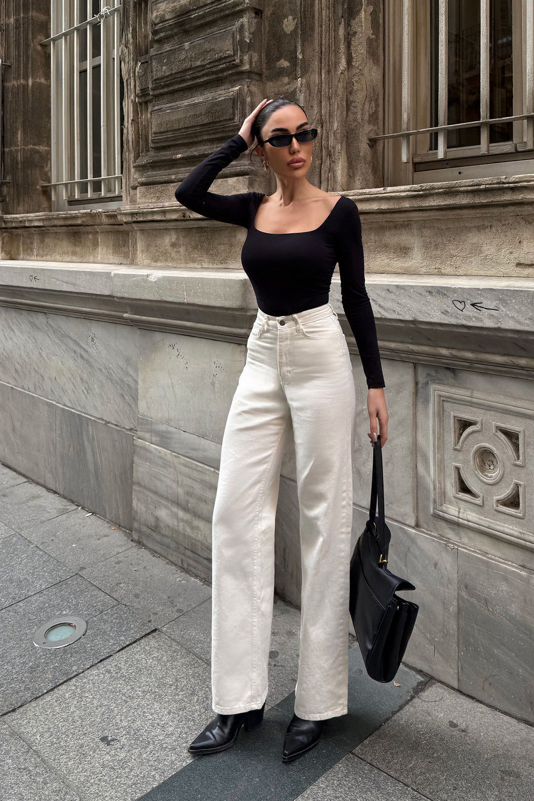 Cream High Waisted Flared Denim Pants BCDF-254000 - Uden