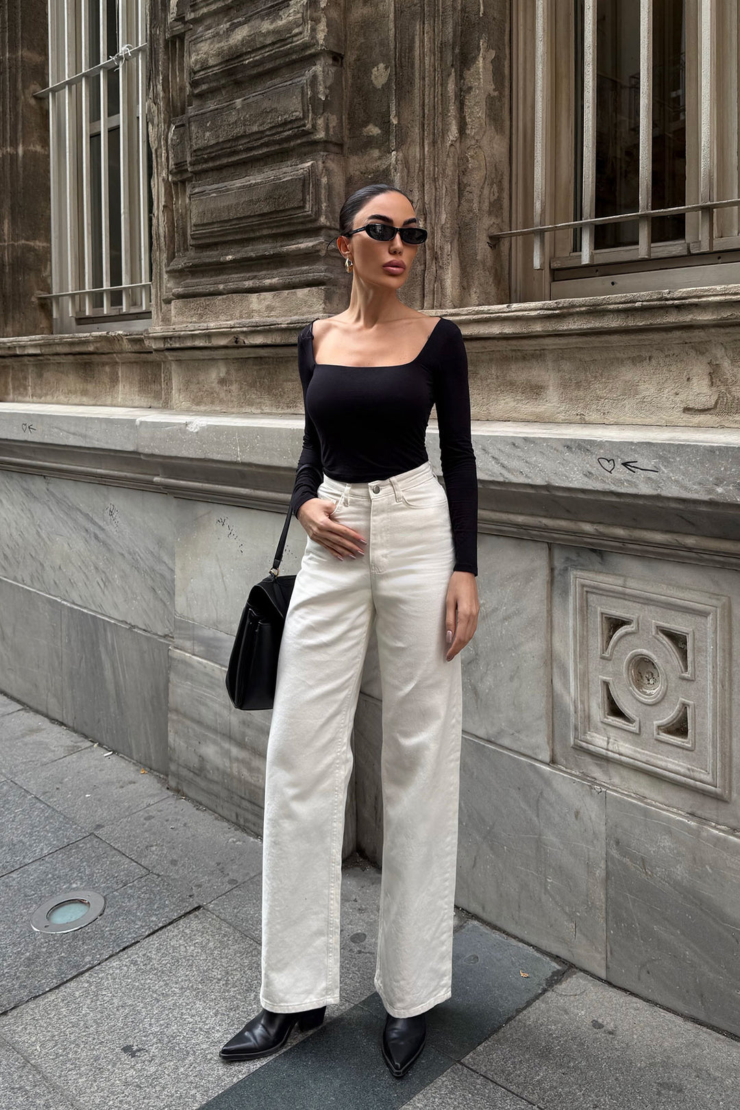 Cream High Waisted Flared Denim Pants BCDF-254000 - Uden