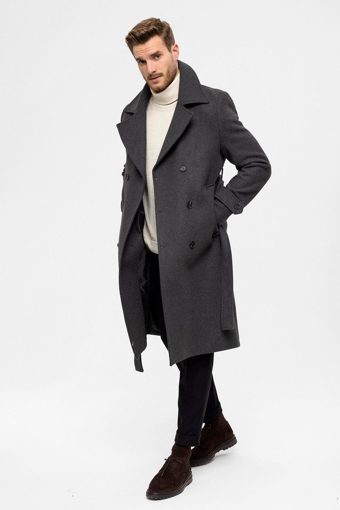 ANT Double Breasted Closure Belt Men's Coat - Springfield