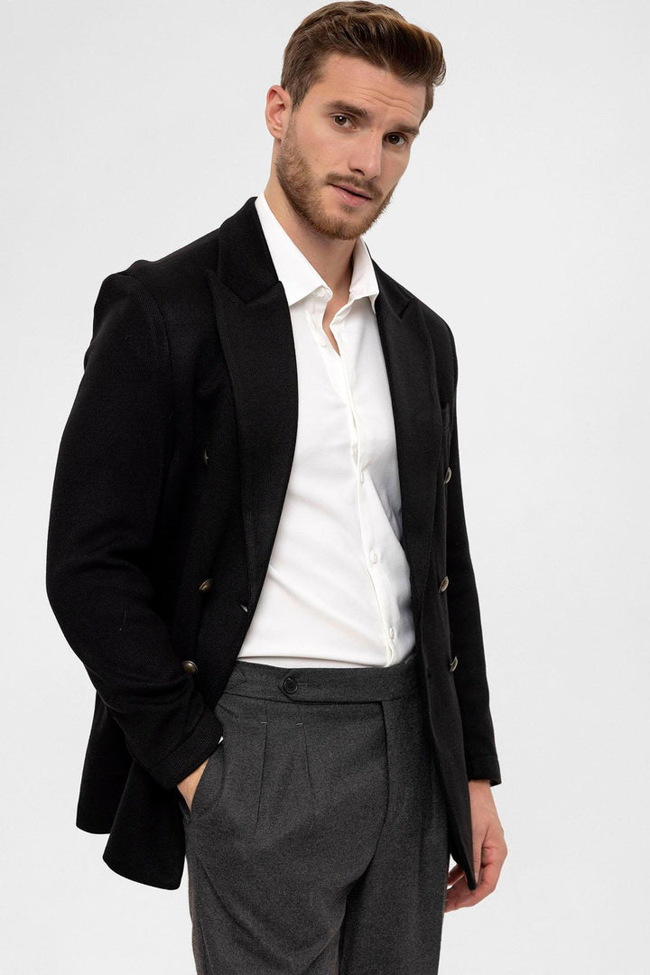 ANT Double-Breasted Knitwear Men's Blazer Jacket - Pryluky