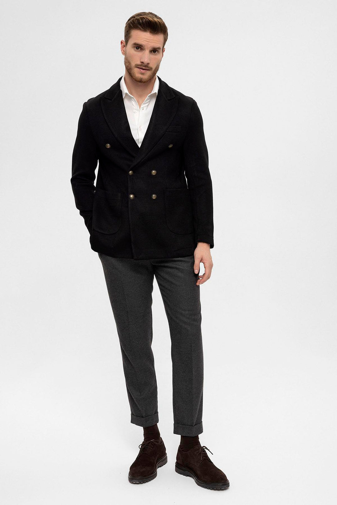 ANT Double-Breasted Knitwear Men's Blazer Jacket - Pryluky