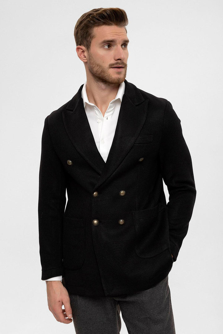 ANT Double-Breasted Knitwear Men's Blazer Jacket - Pryluky
