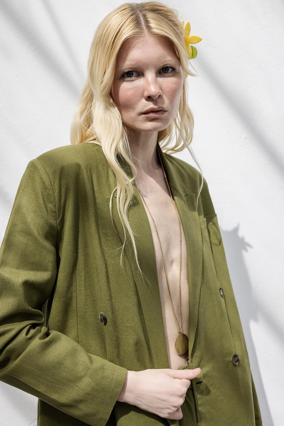 BSL Women Double Breasted Linen Blazer Jacket - Slobozia
