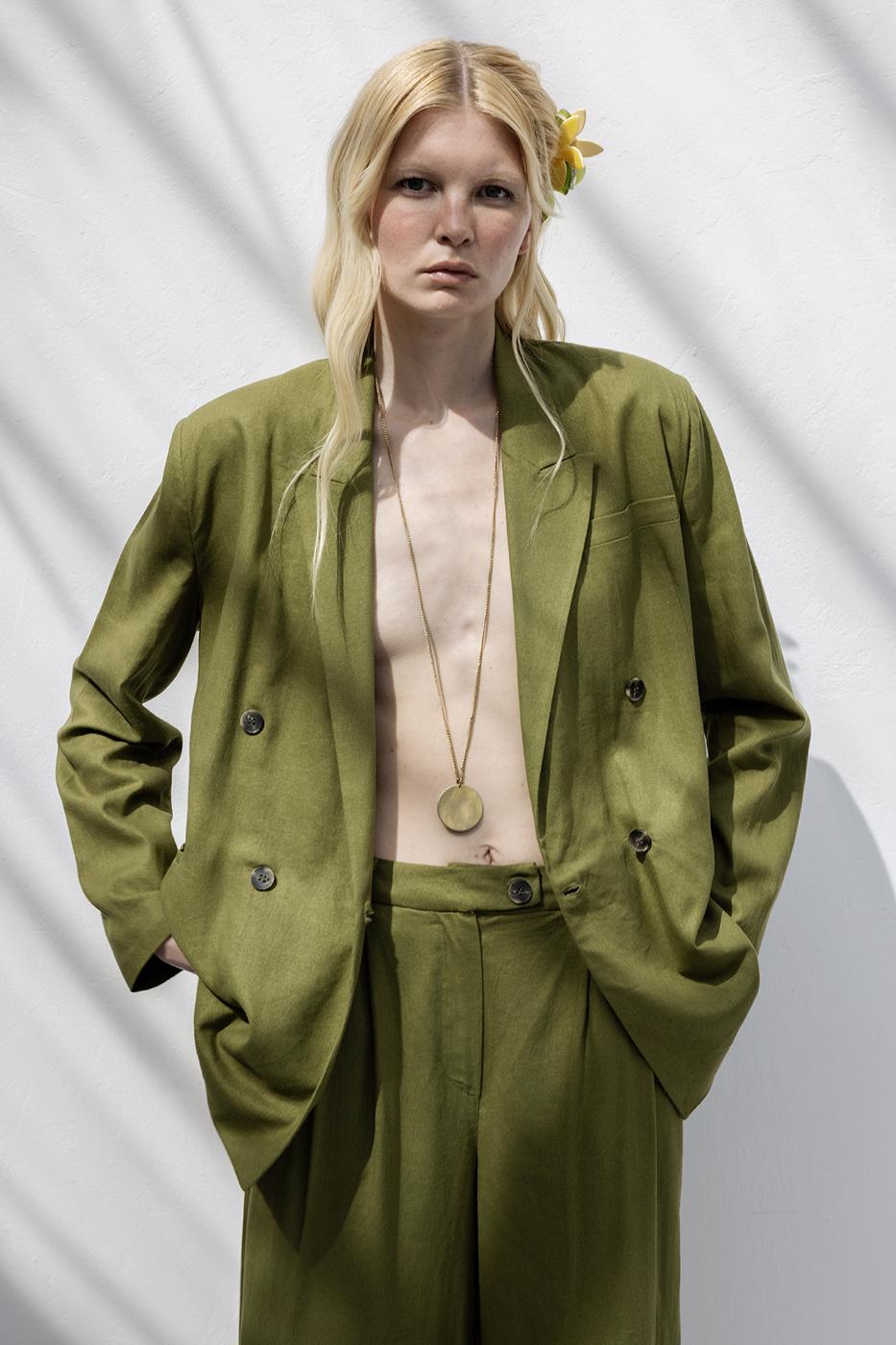 BSL Women Double Breasted Linen Blazer Jacket - Slobozia