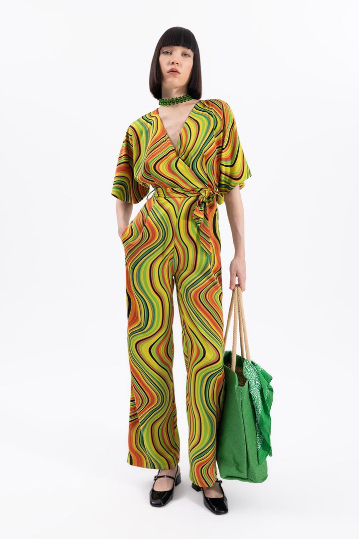 BSL Women Lapel Collar Printed Jumpsuit - Kalinkavichy