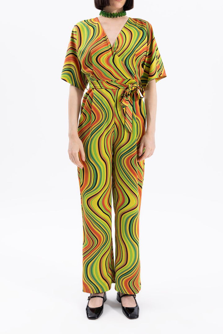 BSL Women Lapel Collar Printed Jumpsuit - Kalinkavichy