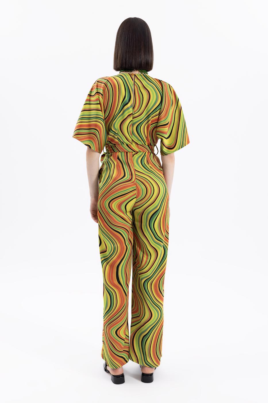 BSL Women Lapel Collar Printed Jumpsuit - Kalinkavichy