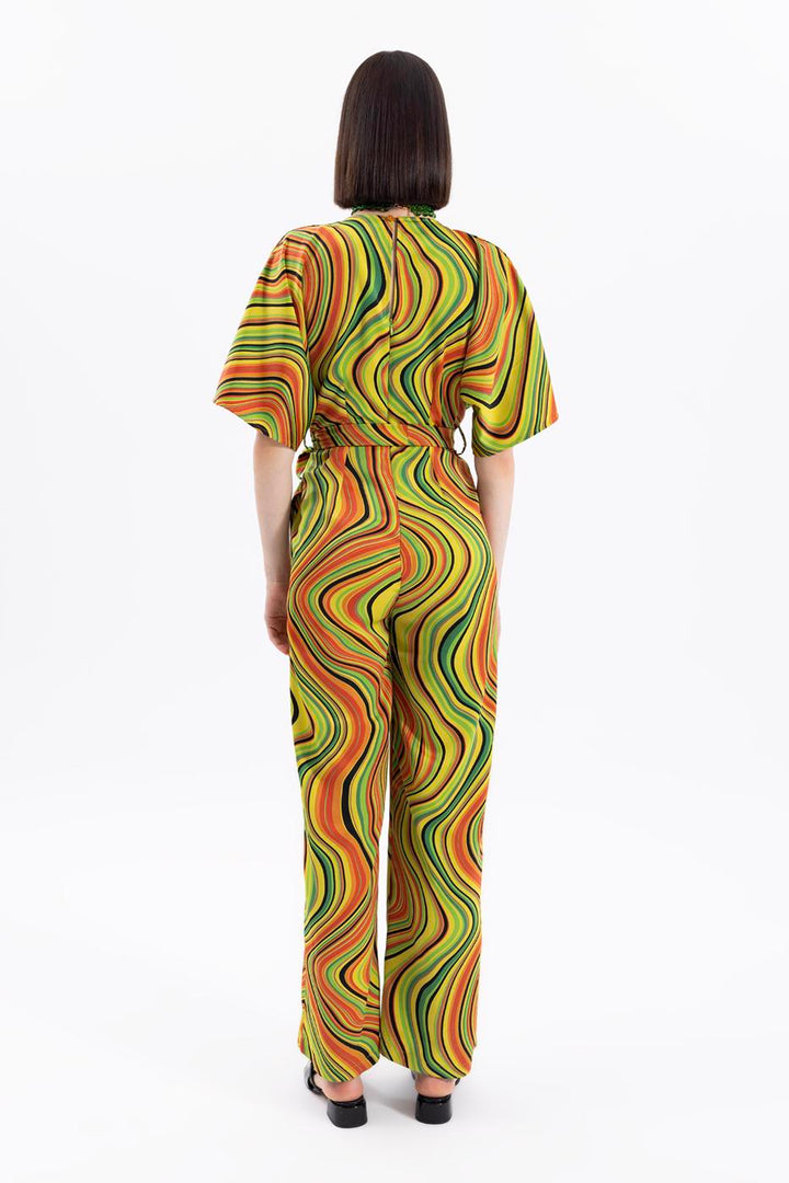 BSL Women Lapel Collar Printed Jumpsuit - Kalinkavichy