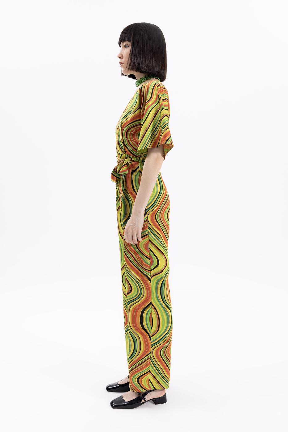 BSL Women Lapel Collar Printed Jumpsuit - Kalinkavichy