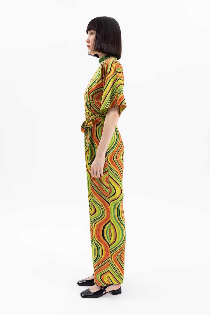 BSL Women Lapel Collar Printed Jumpsuit - Kalinkavichy